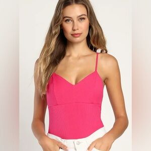 Lulus Hot Pink Ribbed Sleeveless Bodysuit